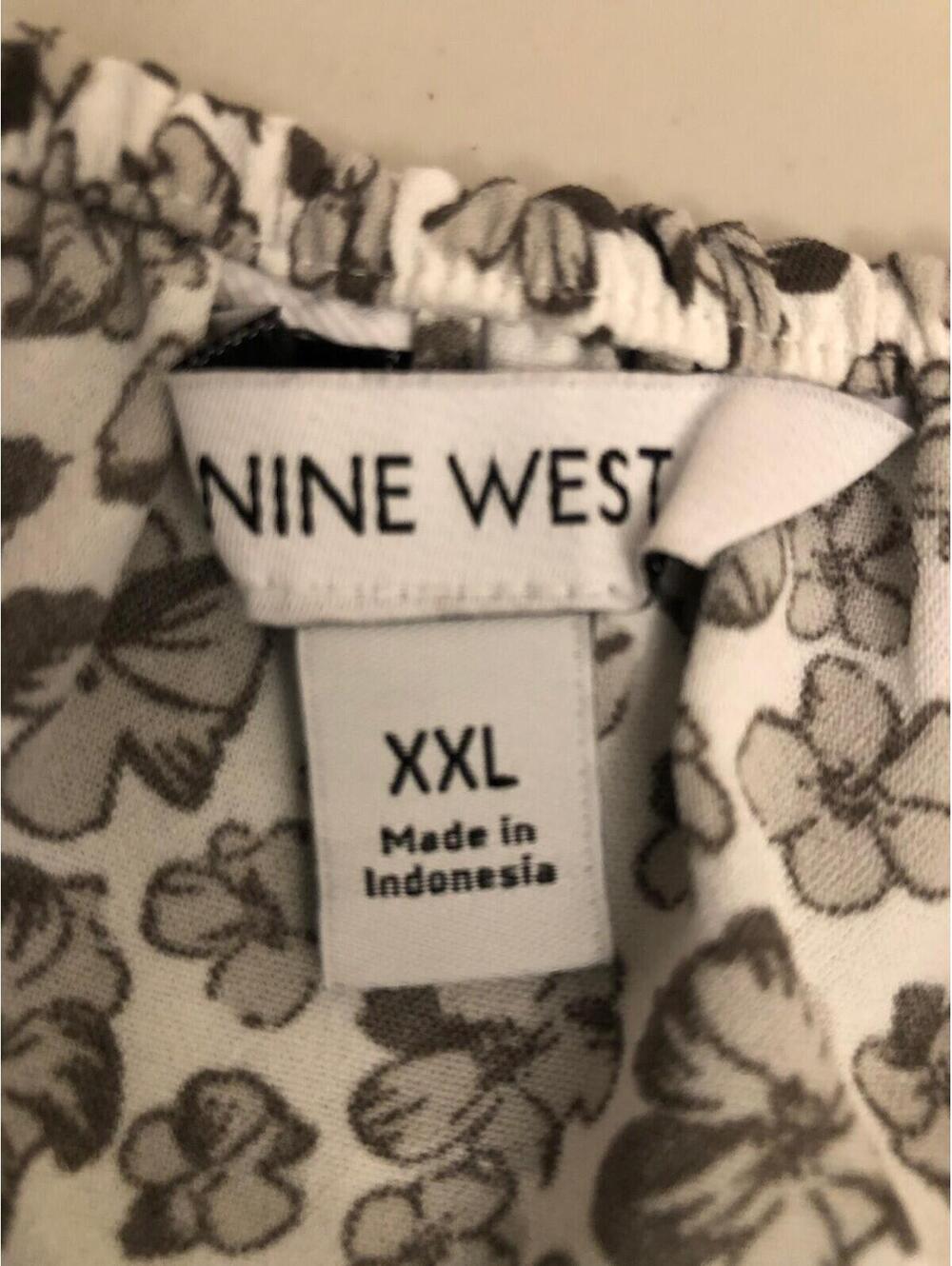 Nine West New Womens XXL Square Neck Peplum Blouse Popover Grey White Floral - Picture 6 of 7